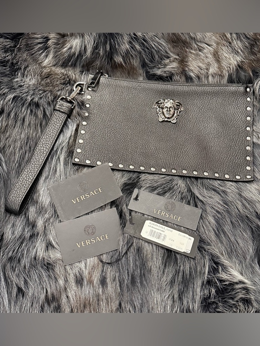 Versace Black Leather Medusa Stud Pouch Wristlet NWT (Can be Unisex)